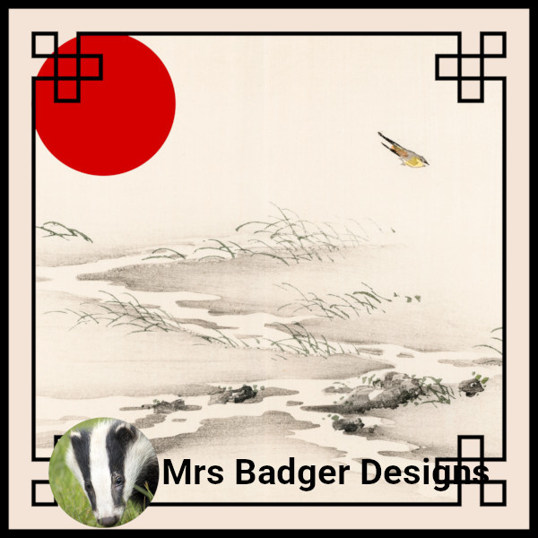 Japanese rural marsh and bird Kono Bairei mrs badger designs