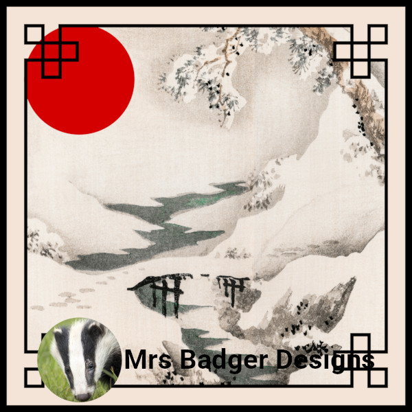 Japanese rural bridge in the snow Kono Bairei mrs badger designs