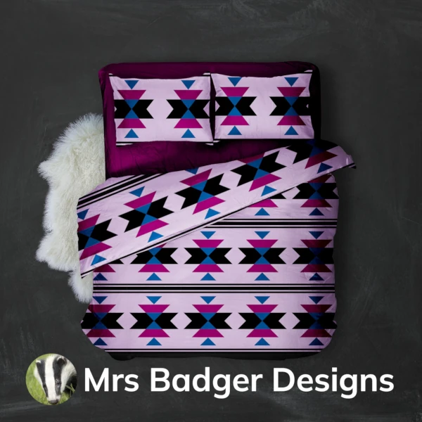 bedding aztec purple geometric design mrs badger designs