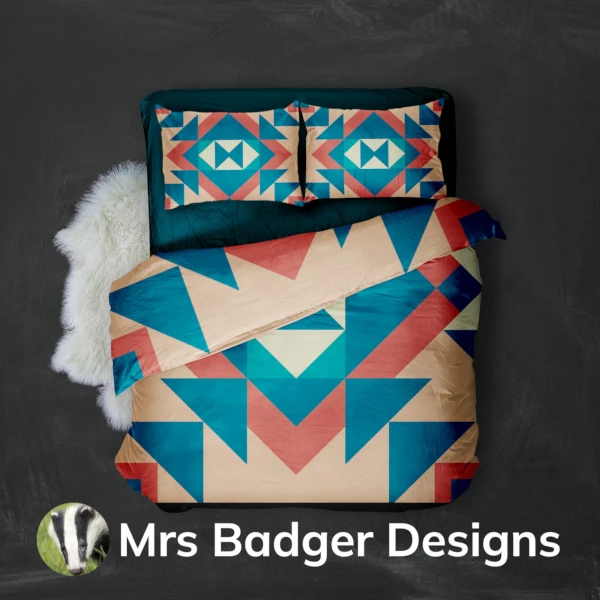 bedding earth green brown  geometric hourglass  design mrs badger designs