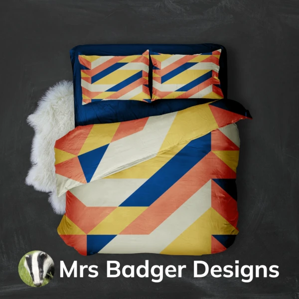 bedding geometric orange yellow blue mountains design mrs badger designs