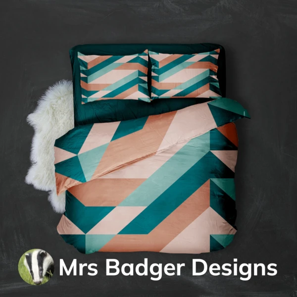 bedding geometric teal green brown mountains design mrs badger designs