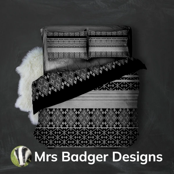 bedding black silver thai silk pattern design mrs badger designs