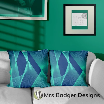 throw pillow cushion abstract lines teal blue