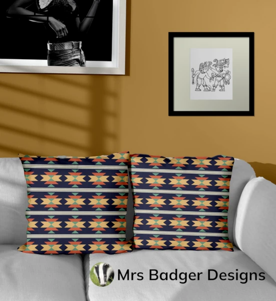 throw pillow aztec blue geometric design mrs badger designs