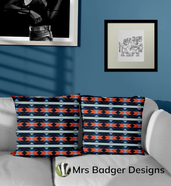 throw pillow aztec navy geometric design mrs badger designs