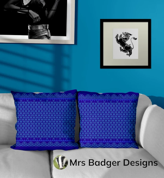 throw pillow thai blue silk pattern design mrs badger designs