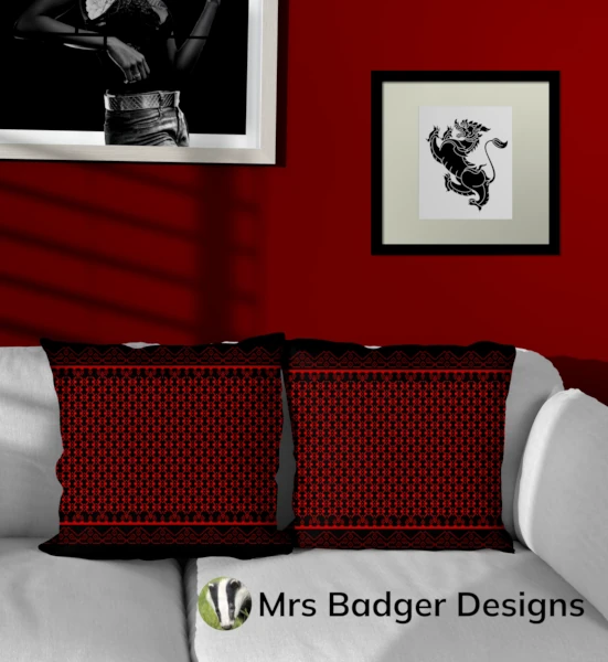 throw pillow black red thai silk pattern design mrs badger designs