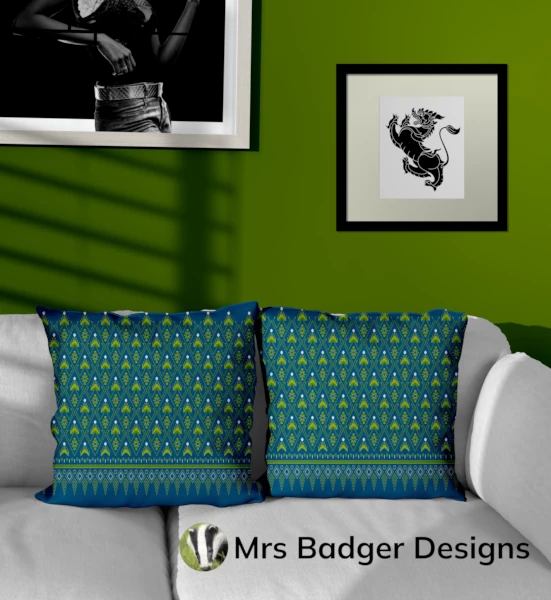 throw pillow thai green silk pattern design mrs badger designs