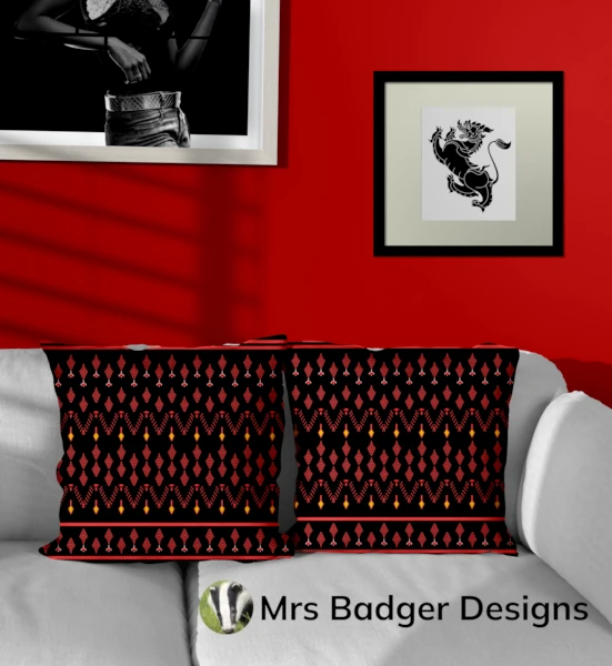 throw pillow red thai silk pattern design mrs badger designs