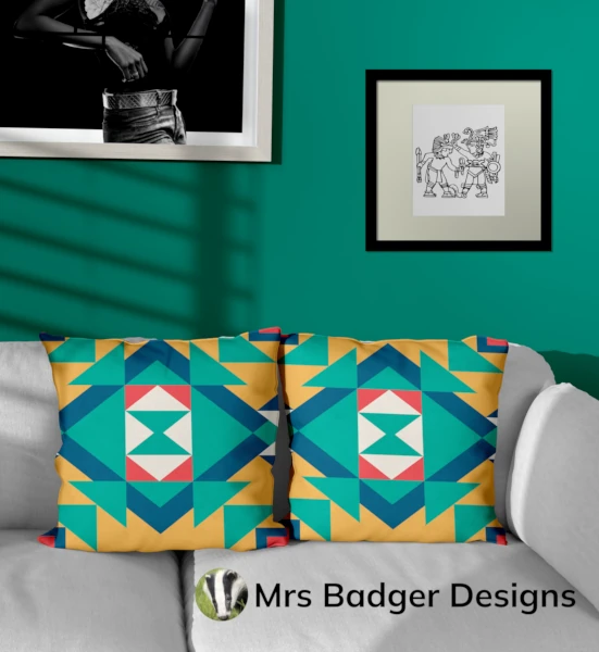 throw pillow green geometric hourglass  design mrs badger designs