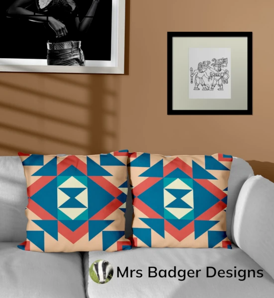 throw pillow earth green brown  geometric hourglass  design mrs badger designs