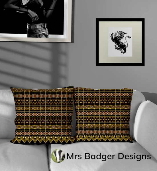 throw pillow gold thai silk pattern design mrs badger designs