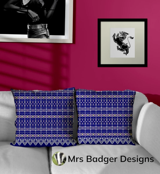 throw pillow royal blue thai silk pattern designmrs badger designs