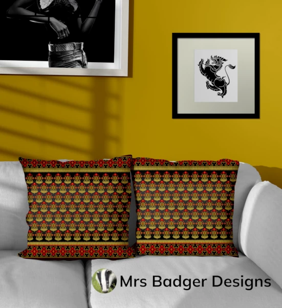 throw pillow red thai silk pattern design mrs badger designs