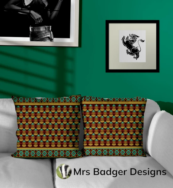 throw pillow teal thai silk pattern design mrs badger designs