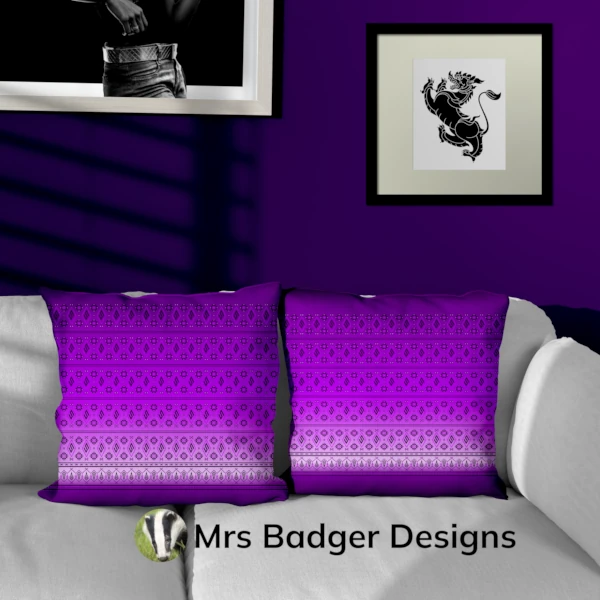 throw pillow purple hook thai silk pattern design mrs badger designs