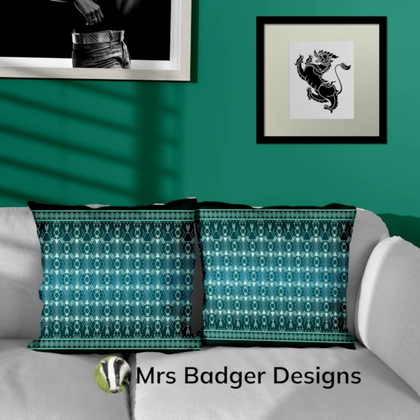 throw pillow fishing teal thai silk pattern design mrs badger designs