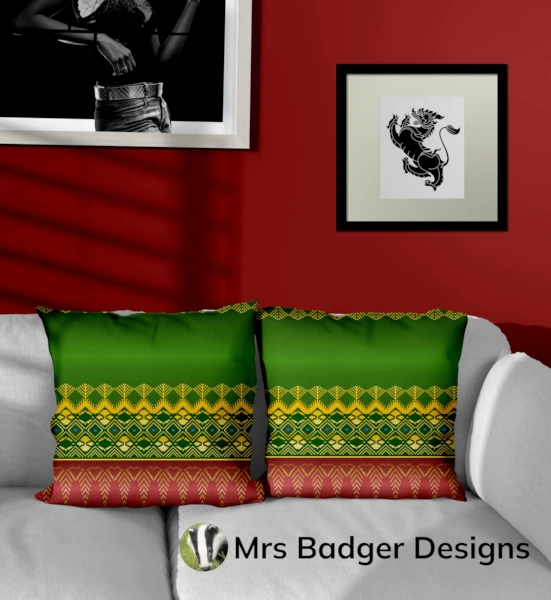 throw pillow green thai silk pattern design mrs badger designs