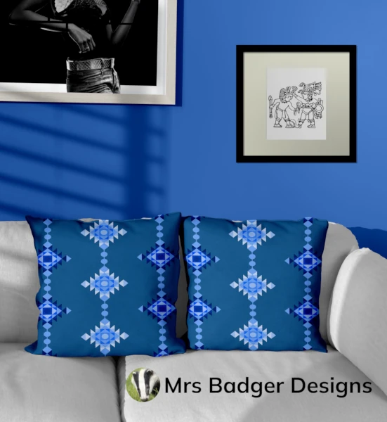 throw pillow blue geometric windchimes design mrs badger designs