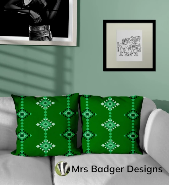 throw pillow green geometric windchimes design mrs badger designs