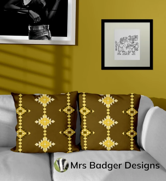 throw pillow yellow geometric windchimes design mrs badger designs