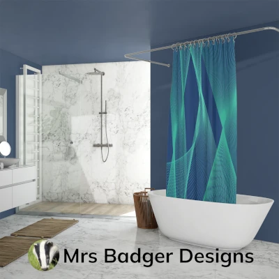 Shower curtain abstract lines teal blue