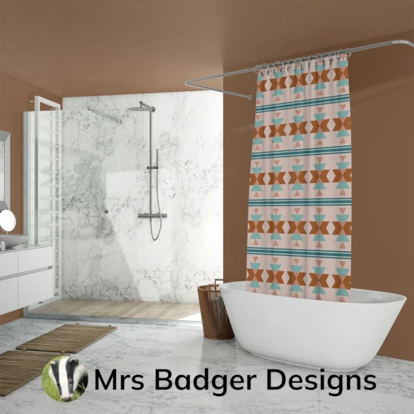 shower curtain aztec beige geometric design mrs badger designs