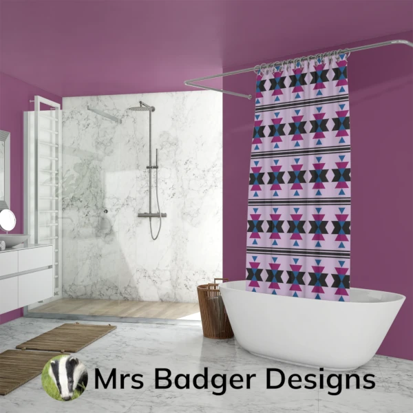 shower curtain aztec purple geometric design mrs badger designs