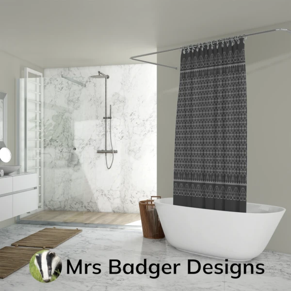 shower curtain thai gray white silk pattern design mrs badger designs