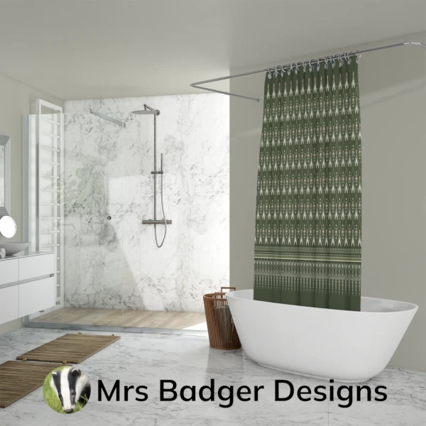 shower curtain thai dark green silk pattern design mrs badger designs