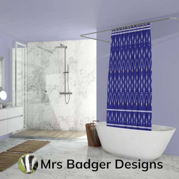 shower curtain blue thai silk pattern design mrs badger designs
