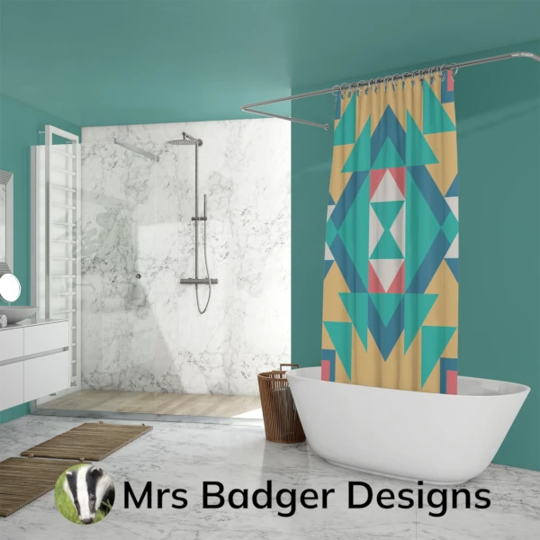 shower curtain green geometric hourglass  design mrs badger designs
