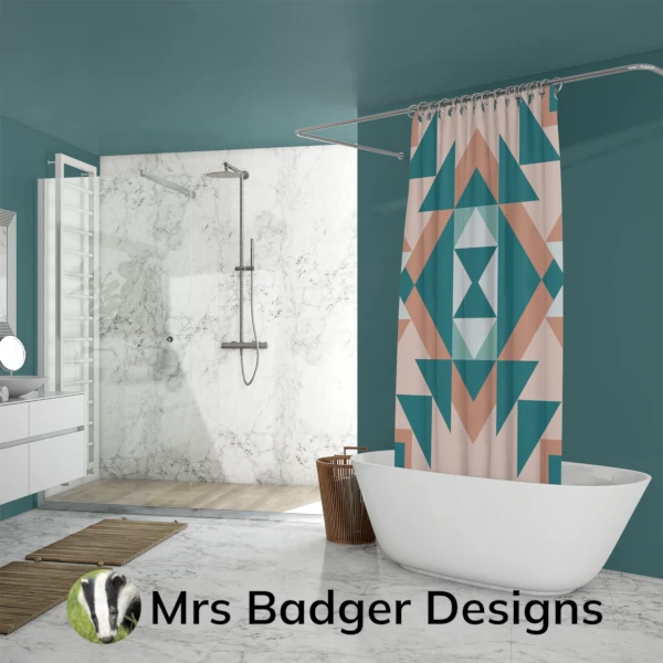 shower curtain teracotta geometric hourglass  design mrs badger designs