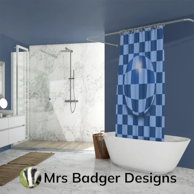 shower curtain contemporary art 60's art blue 