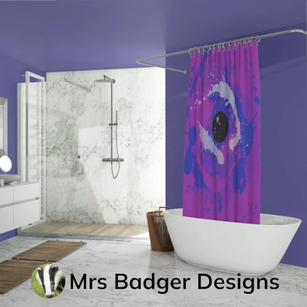 shower curtain contemporary art splatter paint blue purple