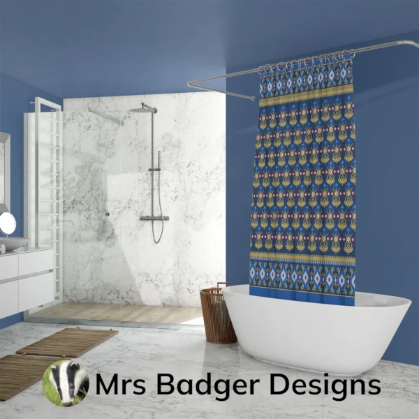 shower curtain blue thai silk pattern designmrs badger designs