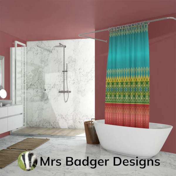 shower curtain teal thai silk pattern design mrs badger designs