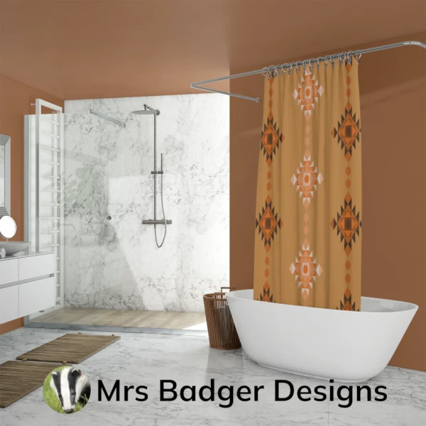 shower curtain orange geometric windchimes design mrs badger designs