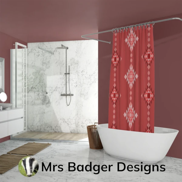shower curtain red geometric windchimes design mrs badger designs