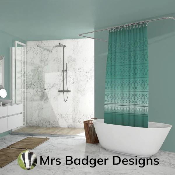 shower curtain teal hook thai silk pattern design mrs badger designs