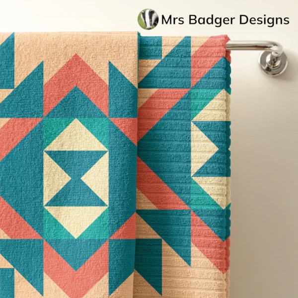 towel earth green brown  geometric hourglass  design mrs badger designs