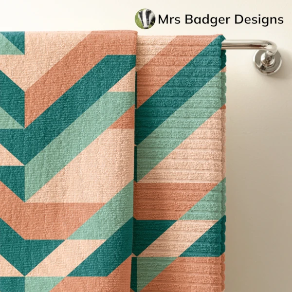 towel geometric teal green brown mountains design mrs badger designs