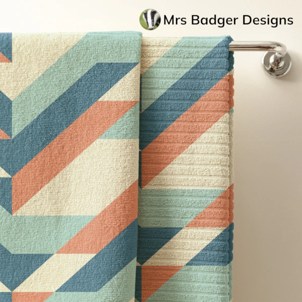 towel geometric green brown earth mountains design mrs badger designs