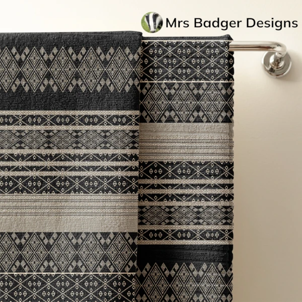 towel black silver thai silk pattern design mrs badger designs