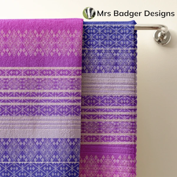 towel blue thai silk pattern design mrs badger designs