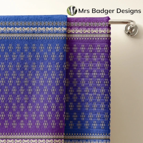 towel blue purple thai silk pattern design mrs badger designs