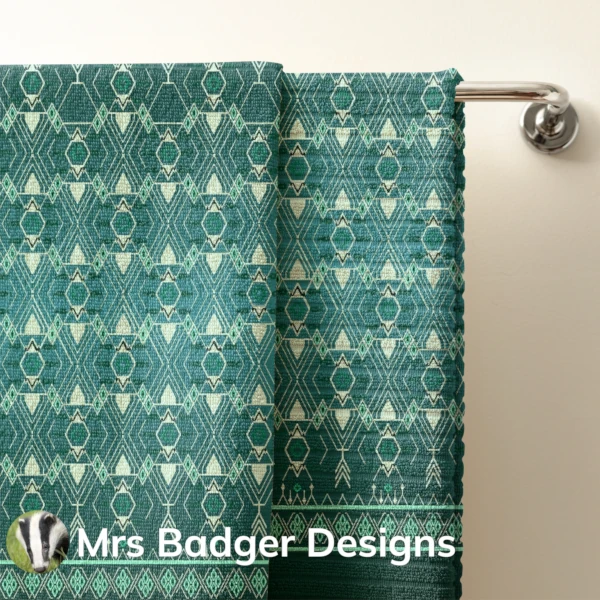 towel fishing teal thai silk pattern design mrs badger designs