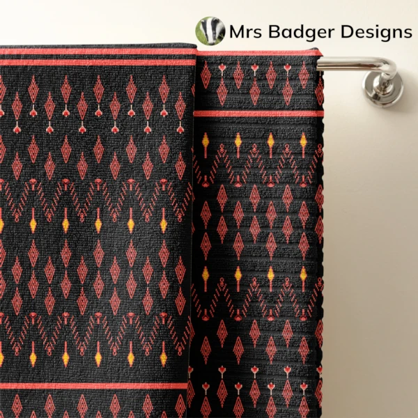 towel red thai silk pattern design mrs badger designs