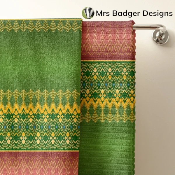 towel green thai silk pattern design mrs badger designs